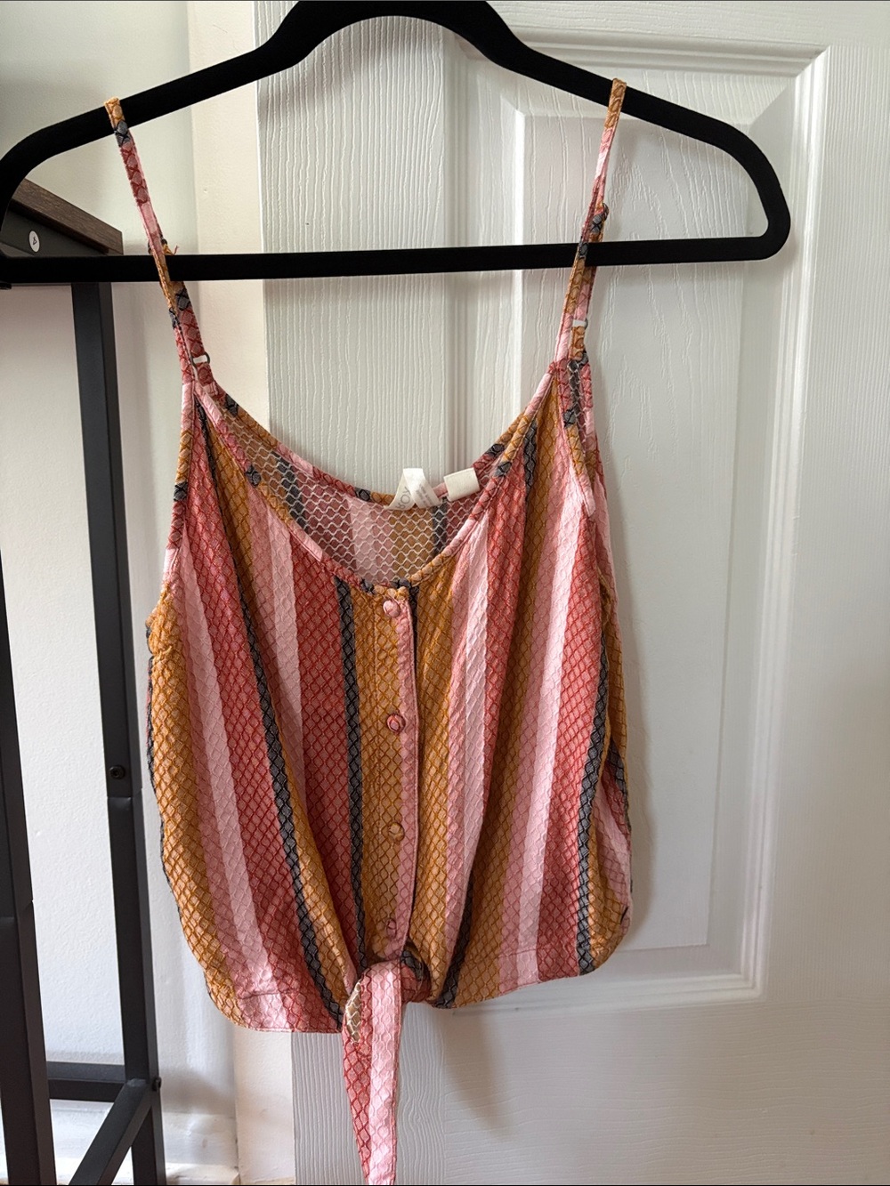 Striped Roxy Tie-Front Cami Tank Top - Pink & Mustard